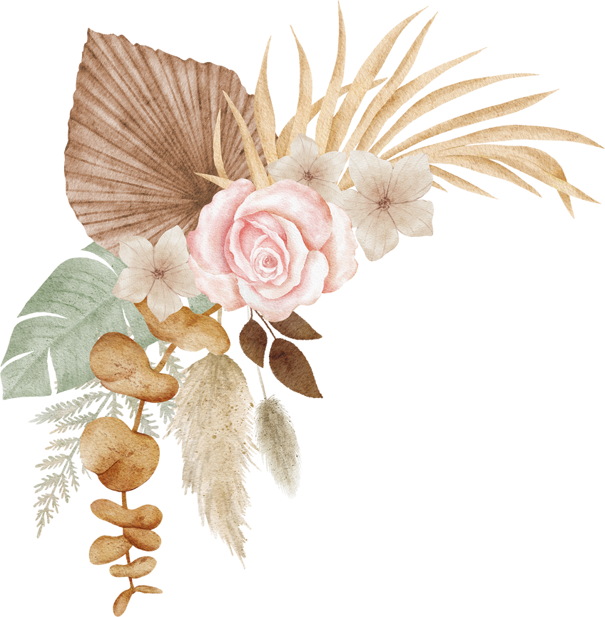 Watercolor boho tropical dried flower bouquet