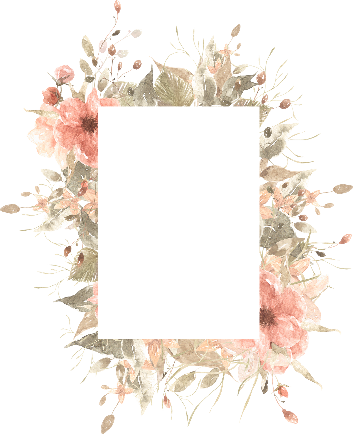 Watercolor Boho Floral Frames Clipart